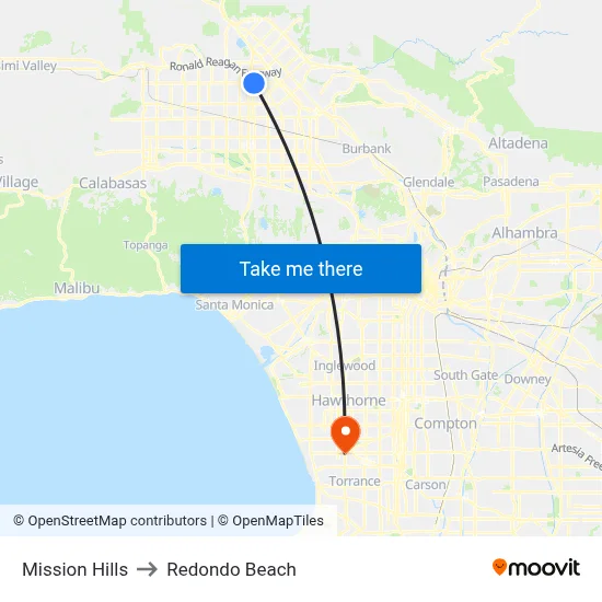 Mission Hills to Redondo Beach map