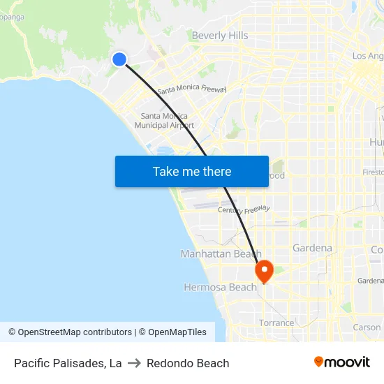 Pacific Palisades to Redondo Beach map