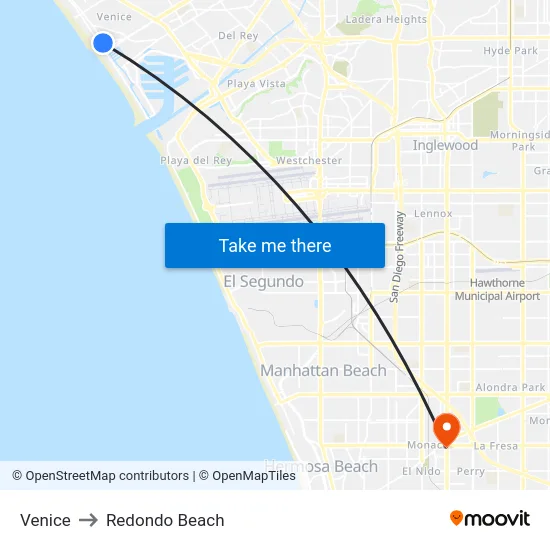 Venice to Redondo Beach map