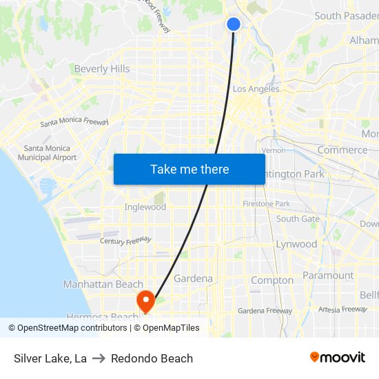 Silver Lake, La to Redondo Beach map