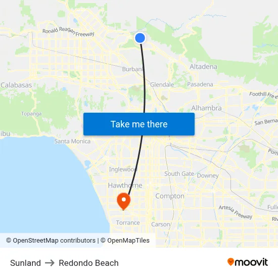 Sunland to Redondo Beach map