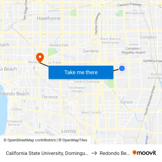 California State University, Dominguez Hills to Redondo Beach map