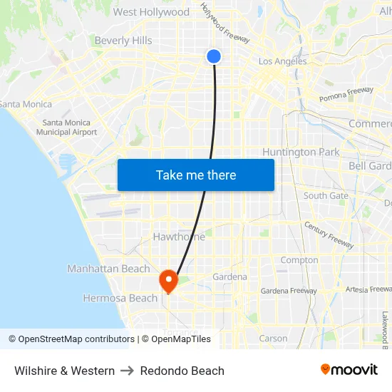 Wilshire & Western to Redondo Beach map