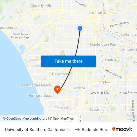 University of Southern California Lot 6 to Redondo Beach map