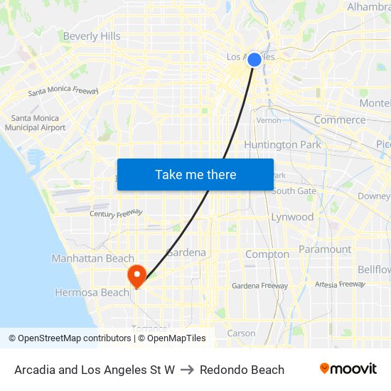 Arcadia and Los Angeles St W to Redondo Beach map