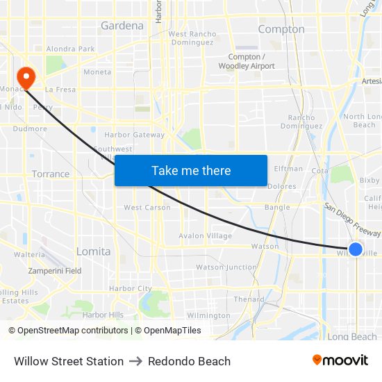 Willow Street Station to Redondo Beach map