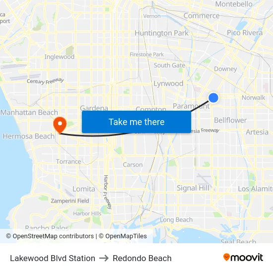 Lakewood Blvd Station to Redondo Beach map