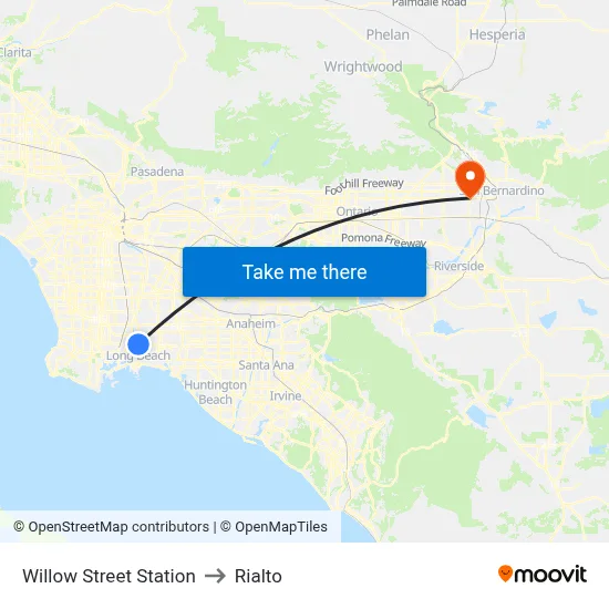 Willow Street Station to Rialto map