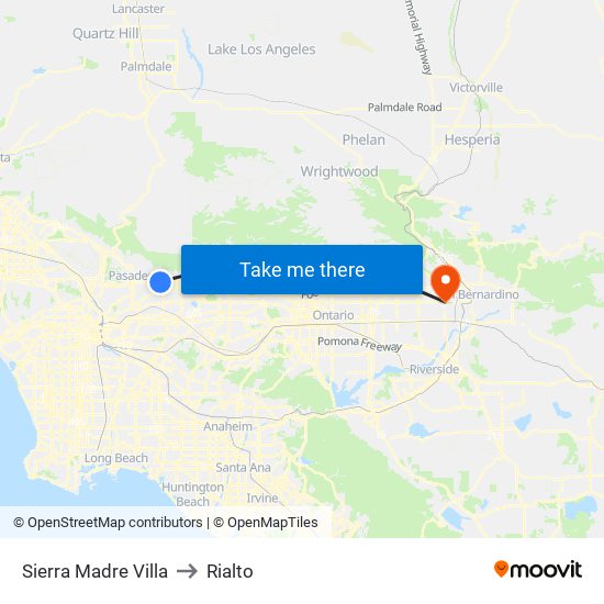 Sierra Madre Villa to Rialto map