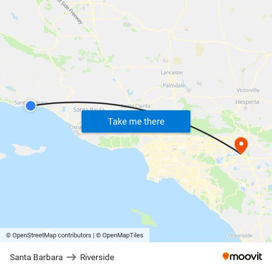 Santa Barbara to Riverside map