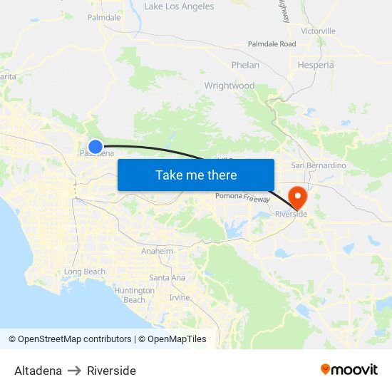 Altadena to Riverside map