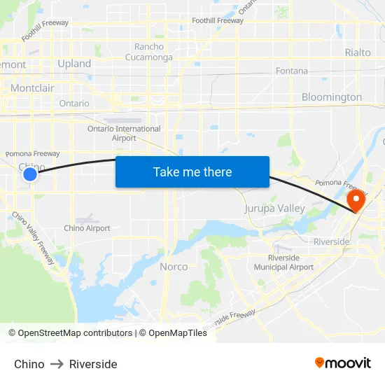 Chino to Riverside map