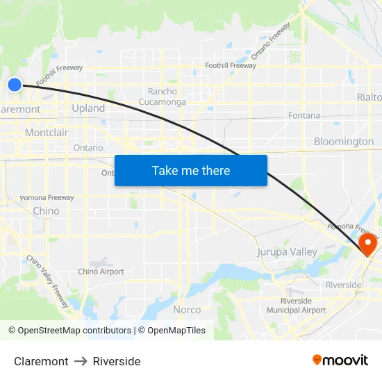 Claremont to Riverside map