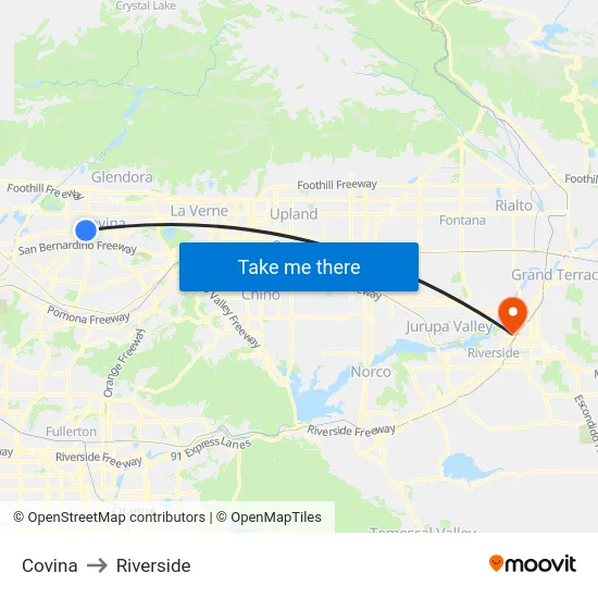 Covina to Riverside map