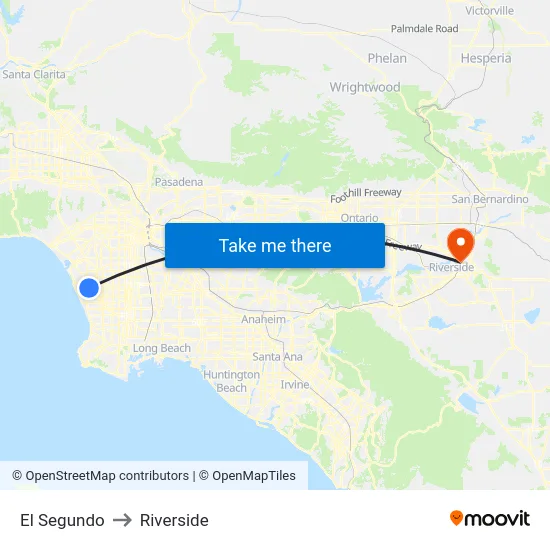 El Segundo to Riverside map