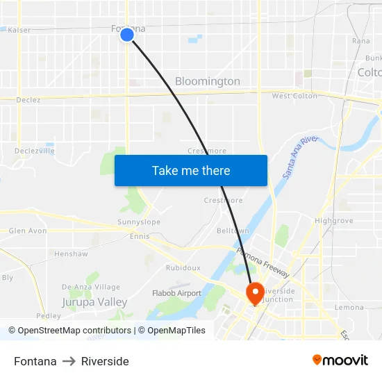 Fontana to Riverside map