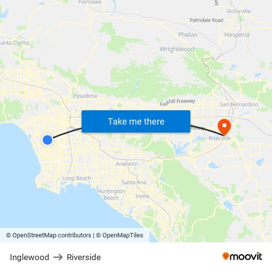 Inglewood to Riverside map