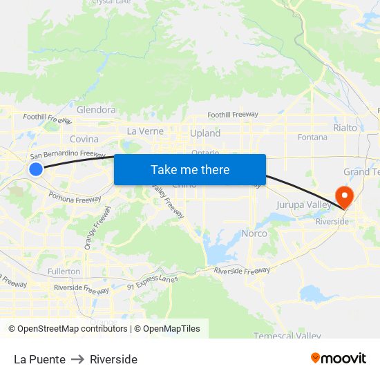 La Puente to Riverside map