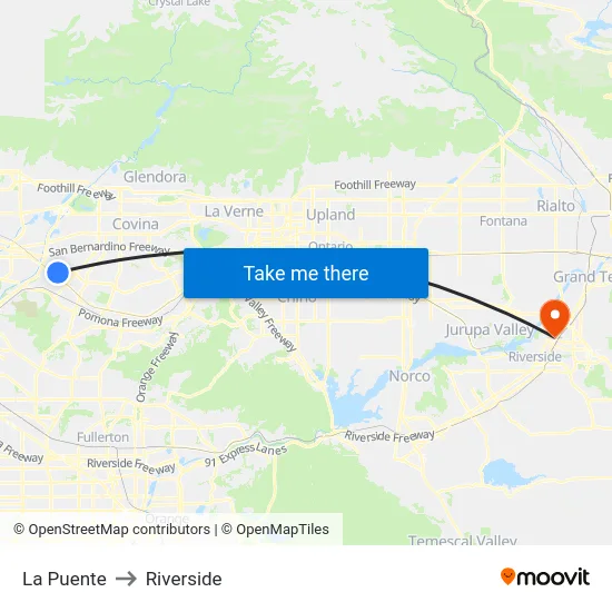 La Puente to Riverside map