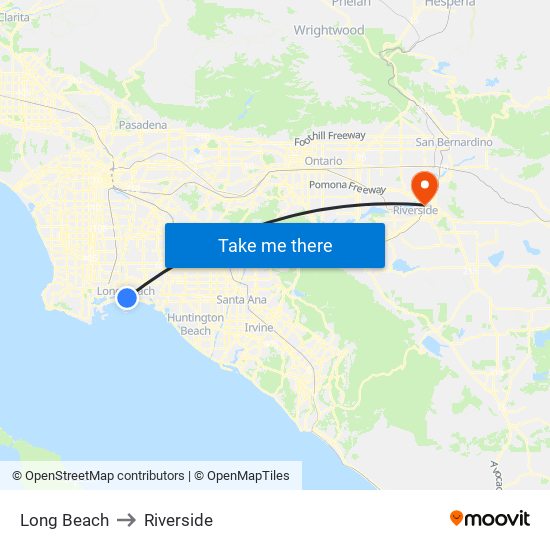 Long Beach to Riverside map