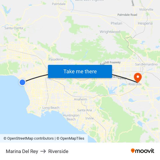 Marina Del Rey to Riverside map