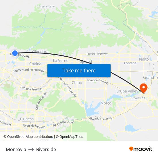 Monrovia to Riverside map