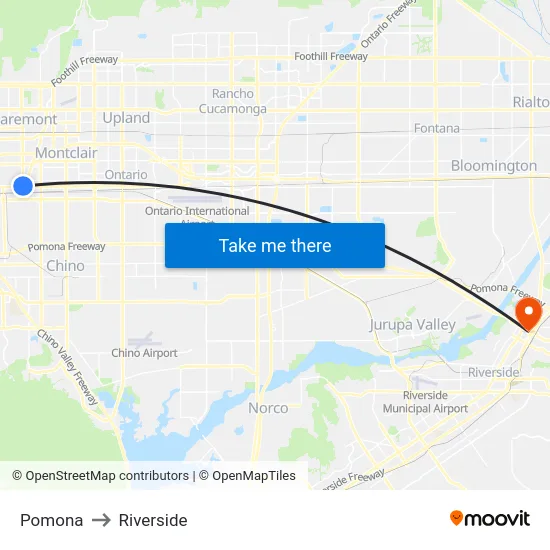 Pomona to Riverside map
