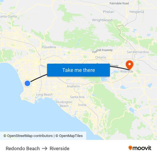 Redondo Beach to Riverside map