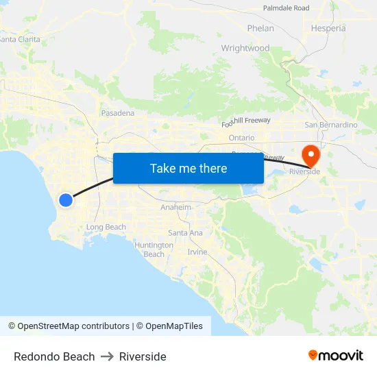 Redondo Beach to Riverside map