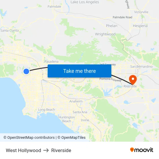 West Hollywood to Riverside map