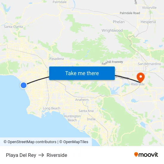 Playa Del Rey to Riverside map