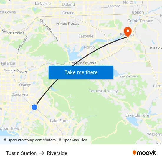 Tustin Station to Riverside map
