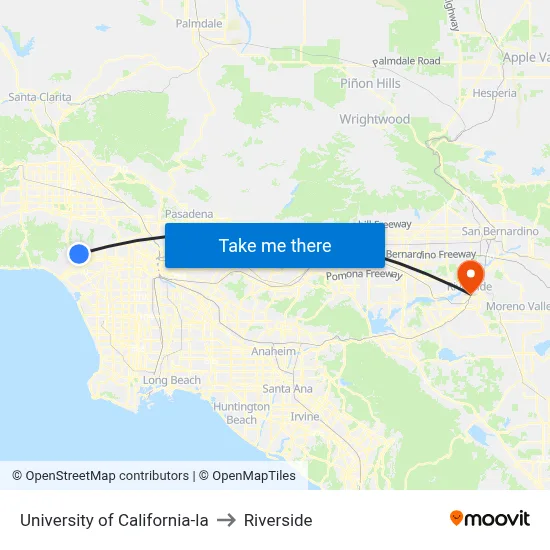 University of California-la to Riverside map