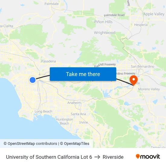 University of Southern California Lot 6 to Riverside map