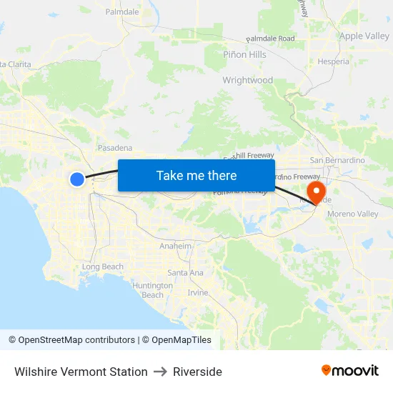 Wilshire Vermont Station to Riverside map