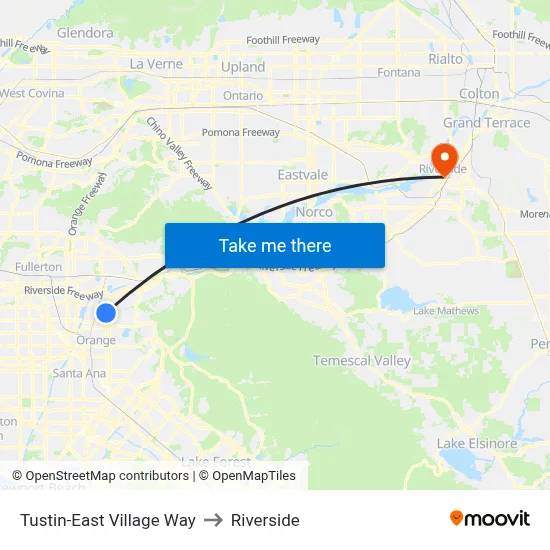 Tustin-East Village Way to Riverside map