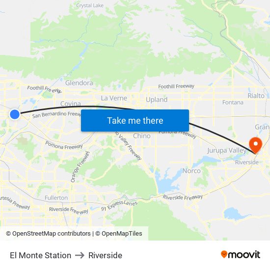 El Monte Station to Riverside map