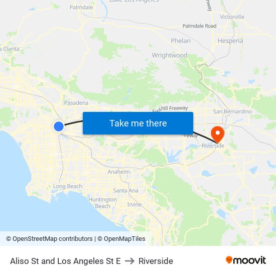 Aliso St and Los Angeles St E to Riverside map