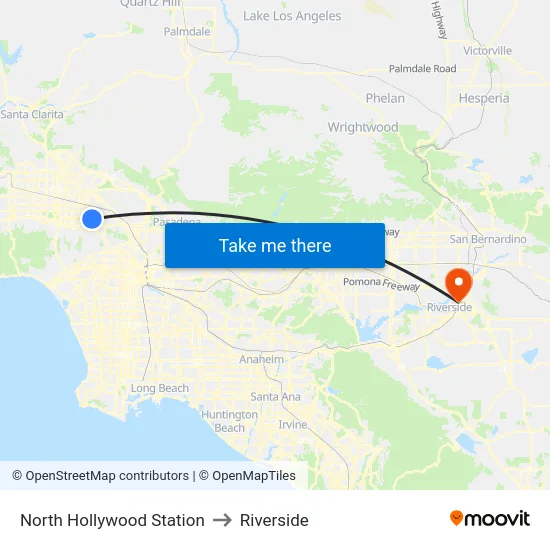 North Hollywood Station to Riverside map