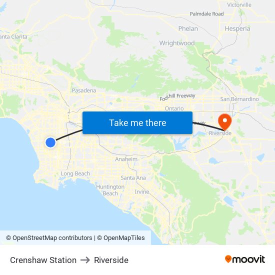Crenshaw Station to Riverside map