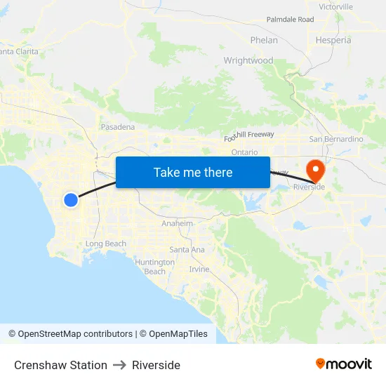 Crenshaw Station to Riverside map