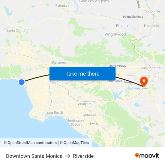 Downtown Santa Monica to Riverside map