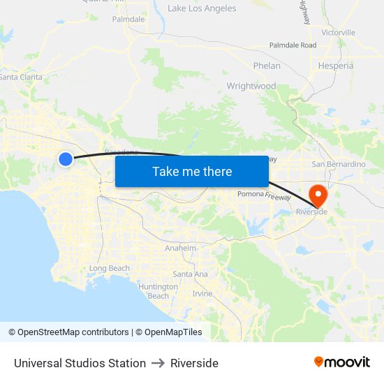 Universal Studios Station to Riverside map