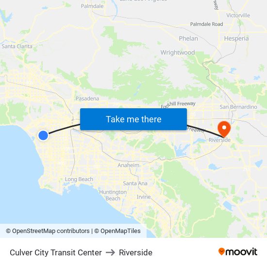 Culver City Transit Center to Riverside map