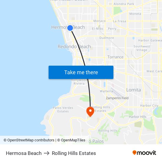 Hermosa Beach to Rolling Hills Estates map