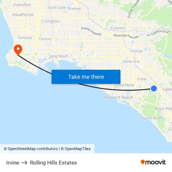 Irvine to Rolling Hills Estates map