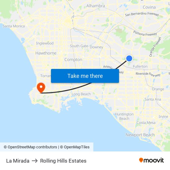 La Mirada to Rolling Hills Estates map