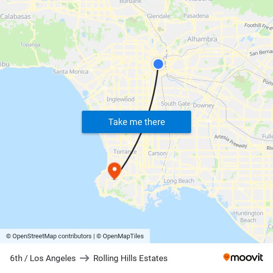 6th / Los Angeles to Rolling Hills Estates map
