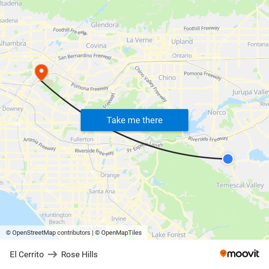 El Cerrito to Rose Hills map