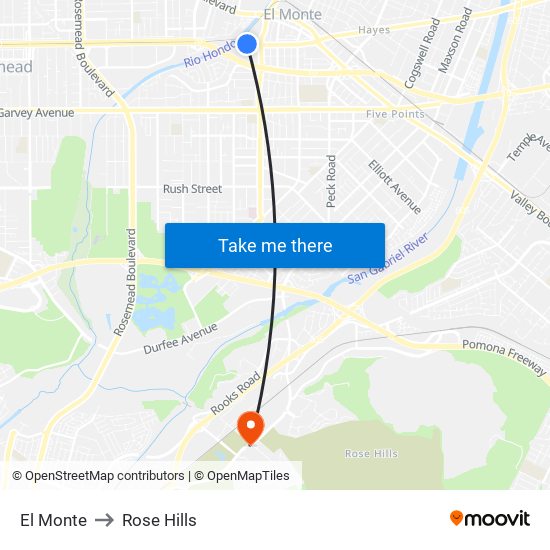 El Monte to Rose Hills map